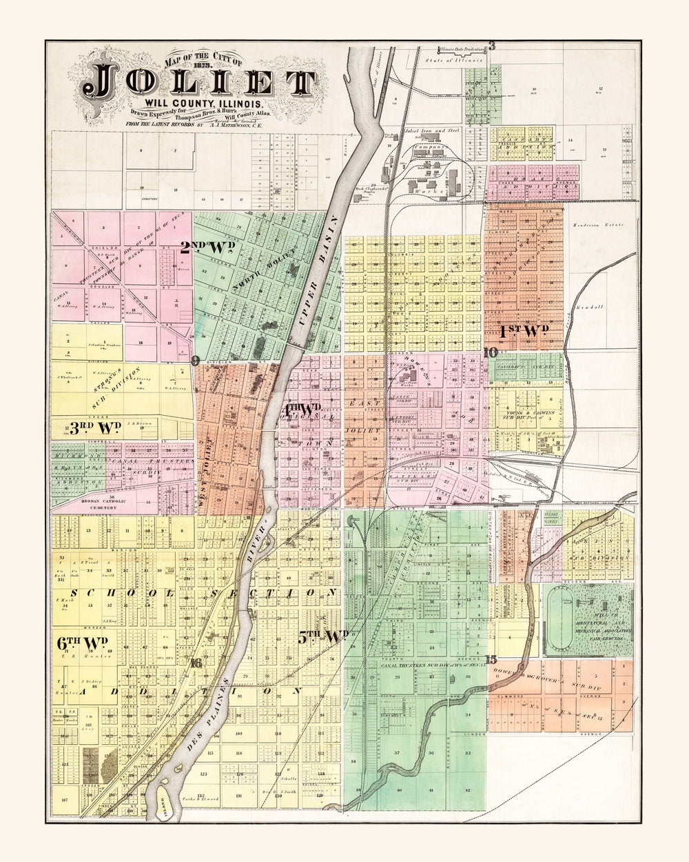 Vintage Map of Will County, Illinois 1873 print style example