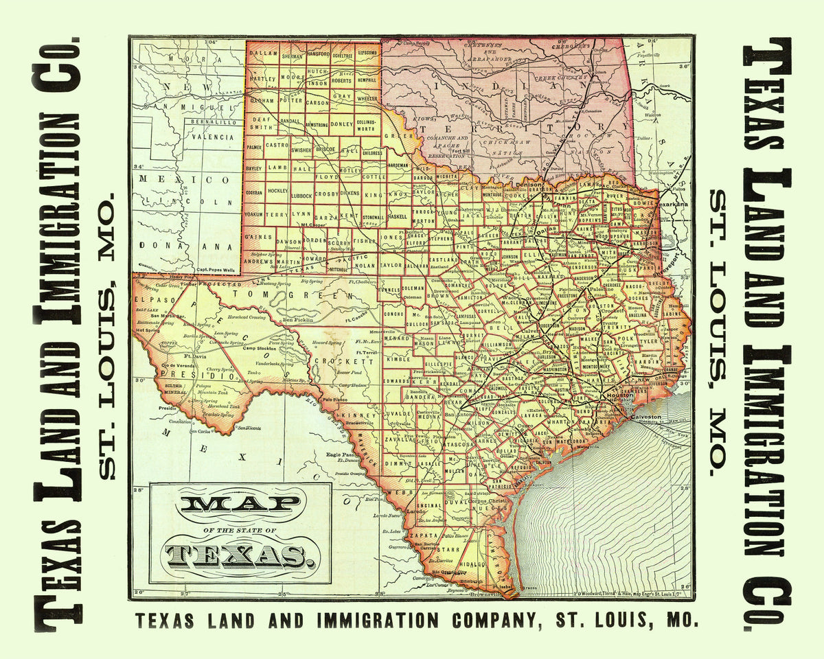 Preview of Vintage Map of Texas 1876