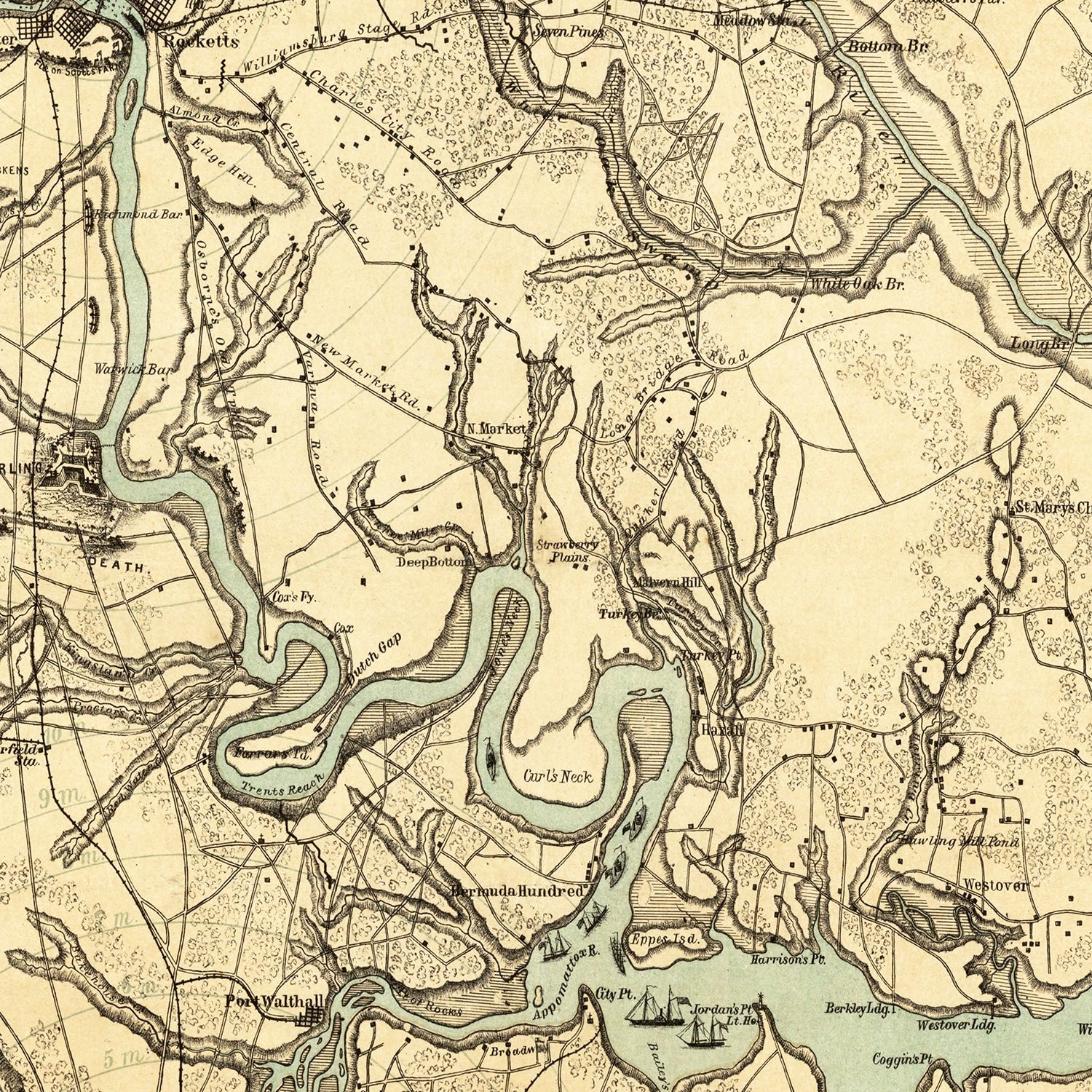Restored historic details from the 1864 battlefield map of County, Virginia