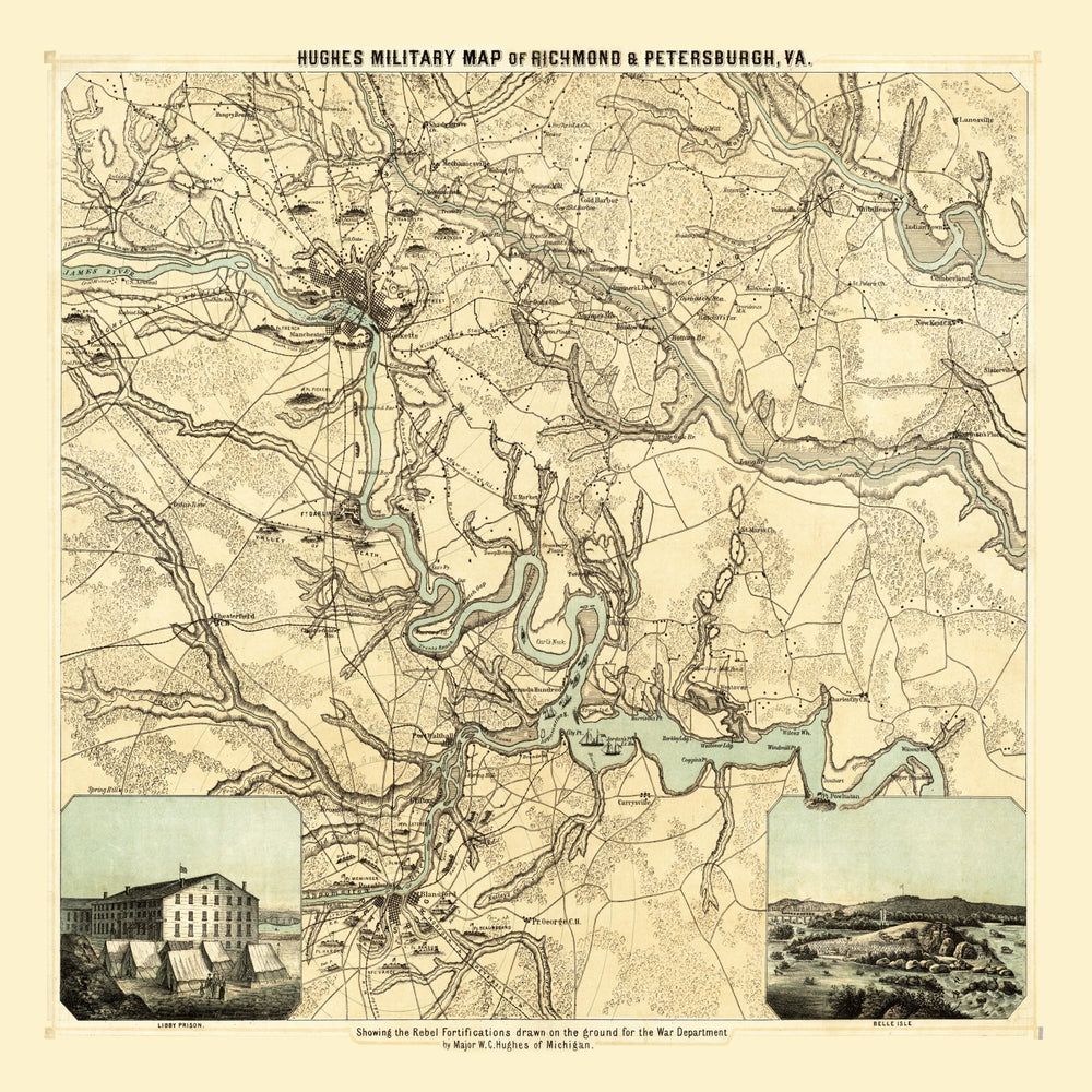 Vintage Map of Richmond & Petersburgh Virginia, 1864 print style example