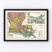 Louisiana Vintage Map 1908