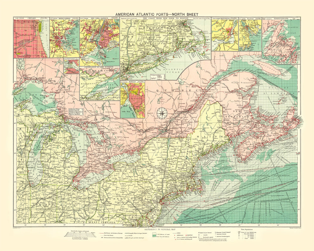 Vintage Map of American Atlantic Ports, 1922 print style example