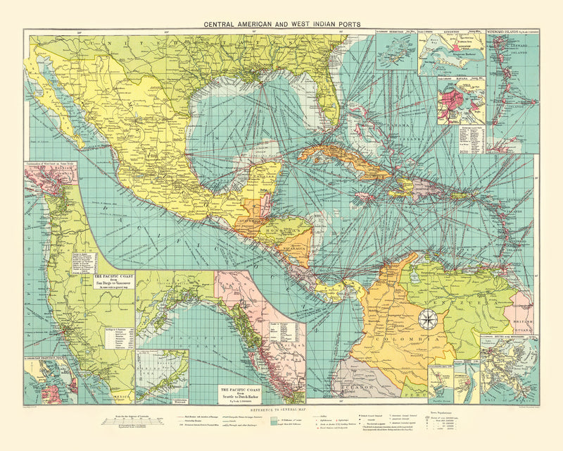 Size comparison using Vintage Map of Central American & West Indies Ports, 1922