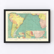 South Atlantic Ocean Vintage Map 1922