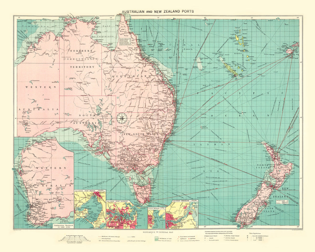 Preview of Vintage Map of Australia & New Zealand Ports, 1922