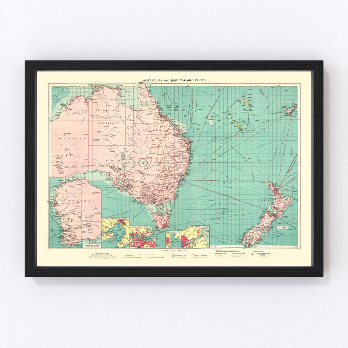 Australia & New Zealand Ports Vintage Map 1922
