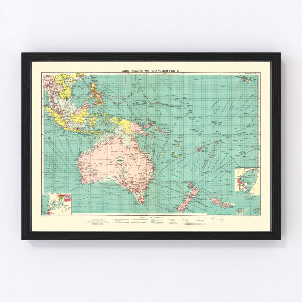 Australasian & Polynesian Ports Vintage Map 1922