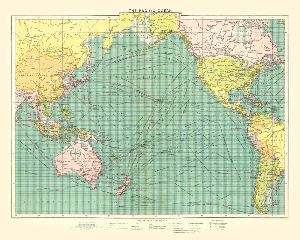 Vintage Map of Pacific Ocean, 1922 print style example