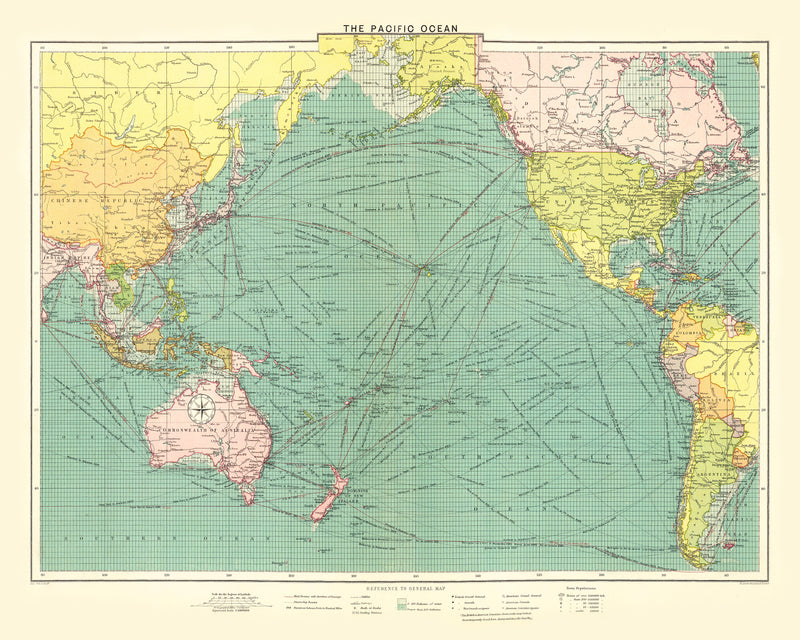Size comparison using Vintage Map of Pacific Ocean, 1922