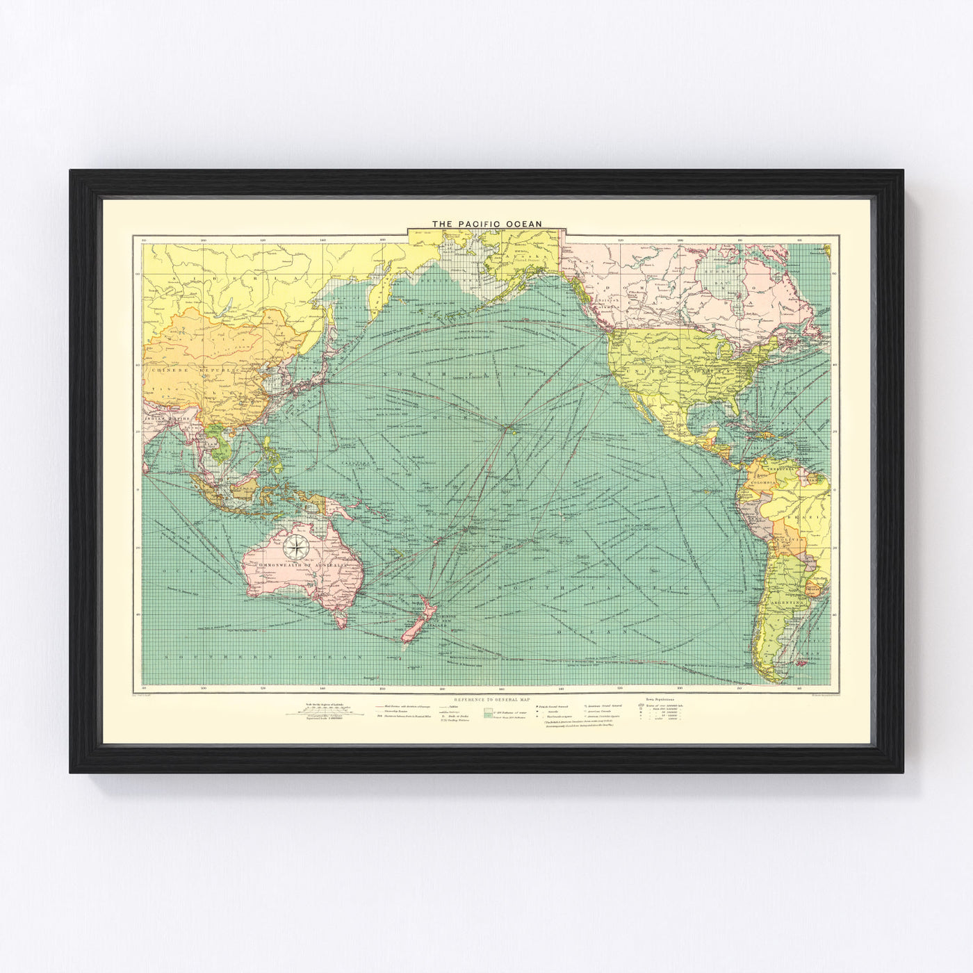 Pacific Ocean Vintage Map 1922