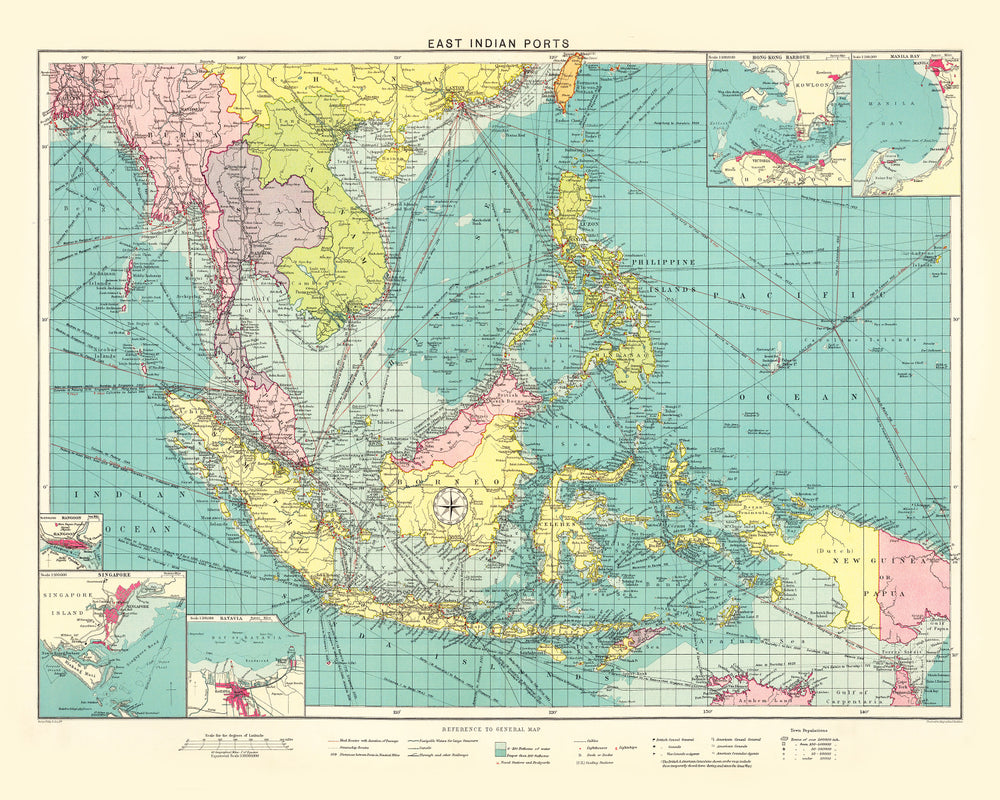 Vintage Map of East Indian Ports, 1922 print style example