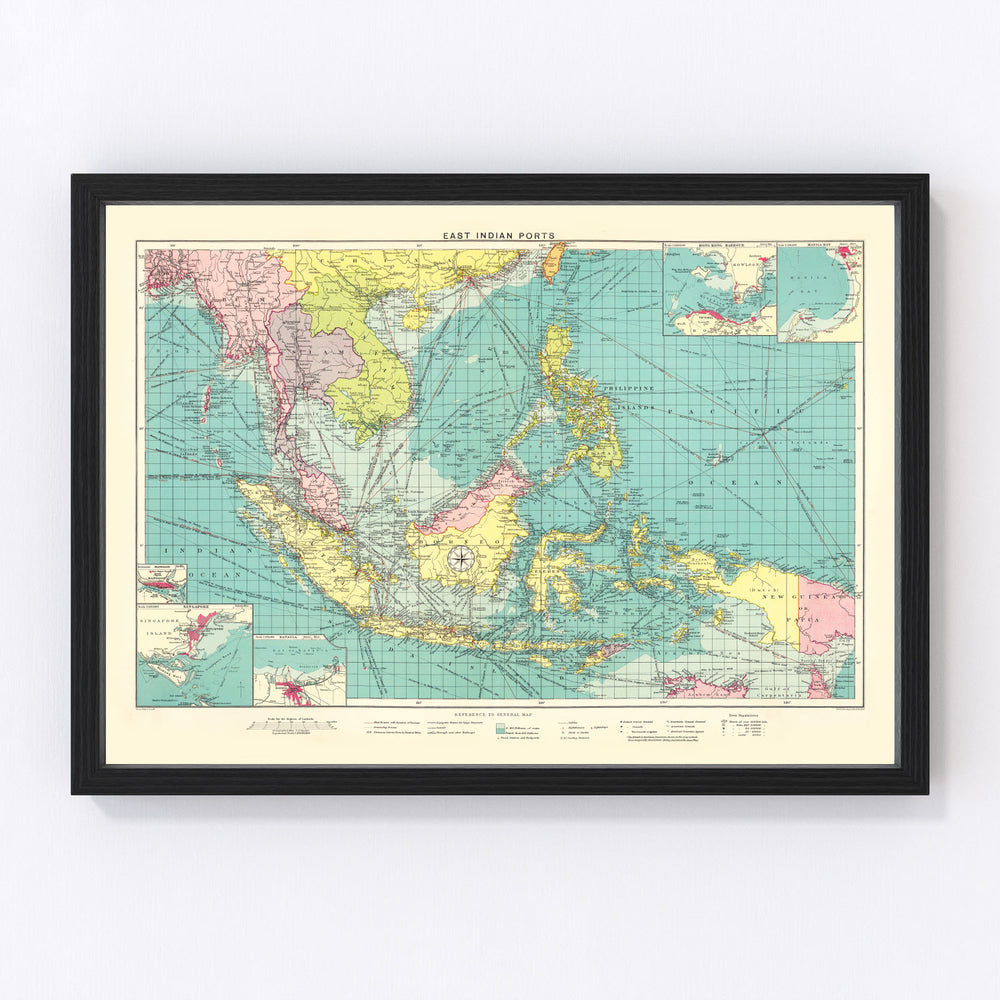 East Indian Ports Vintage Map 1922