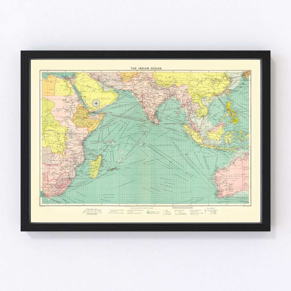 Indian Ocean Vintage Map 1922