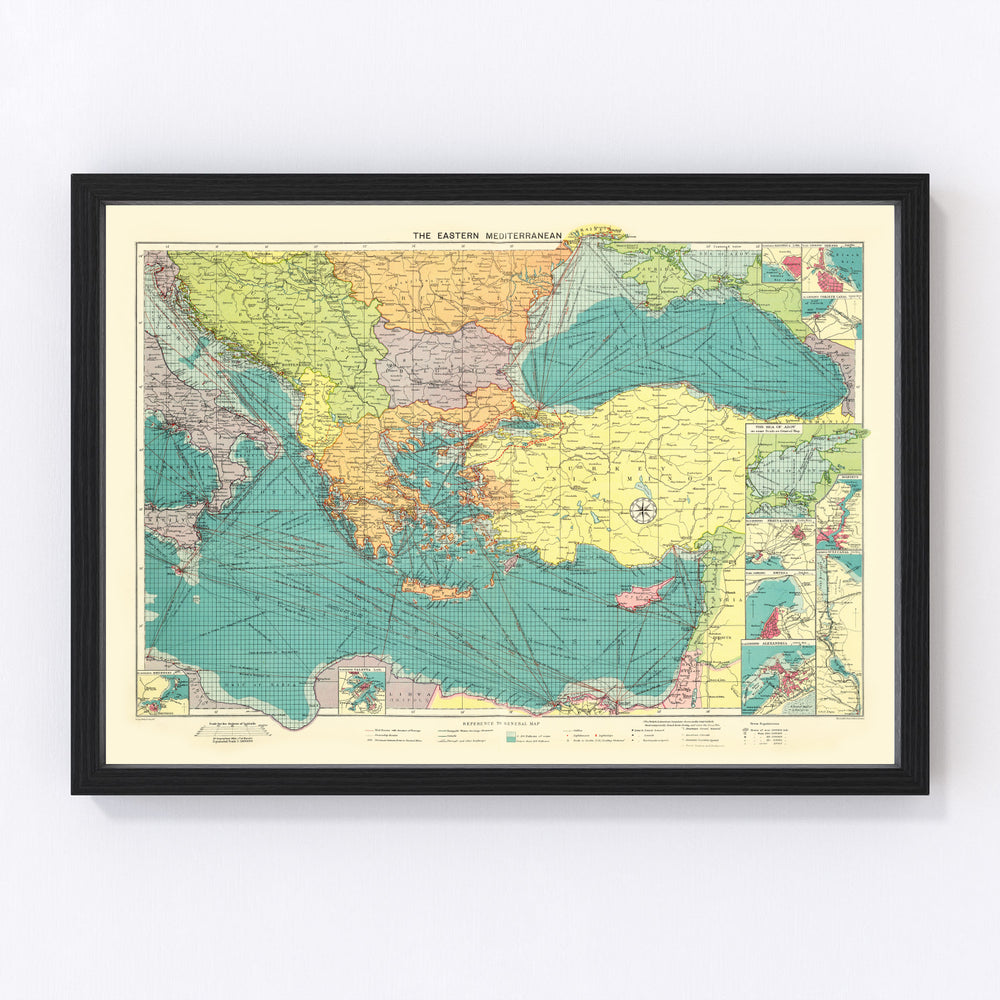 Eastern Mediterranean Sea Vintage Map 1922