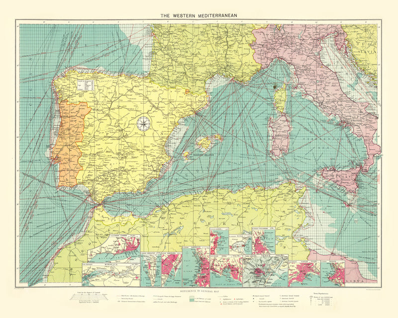 Size comparison using Vintage Map of Western Mediterranean Sea, 1922