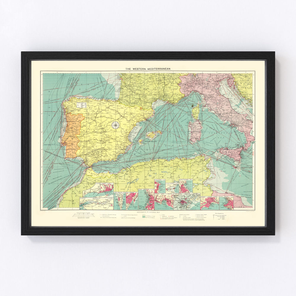 Western Mediterranean Sea Vintage Map 1922