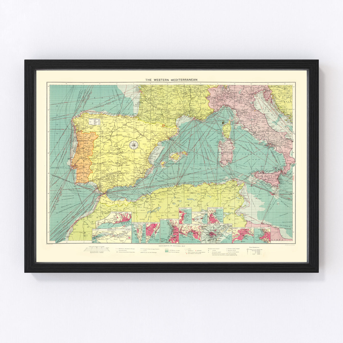Western Mediterranean Sea Vintage Map 1922