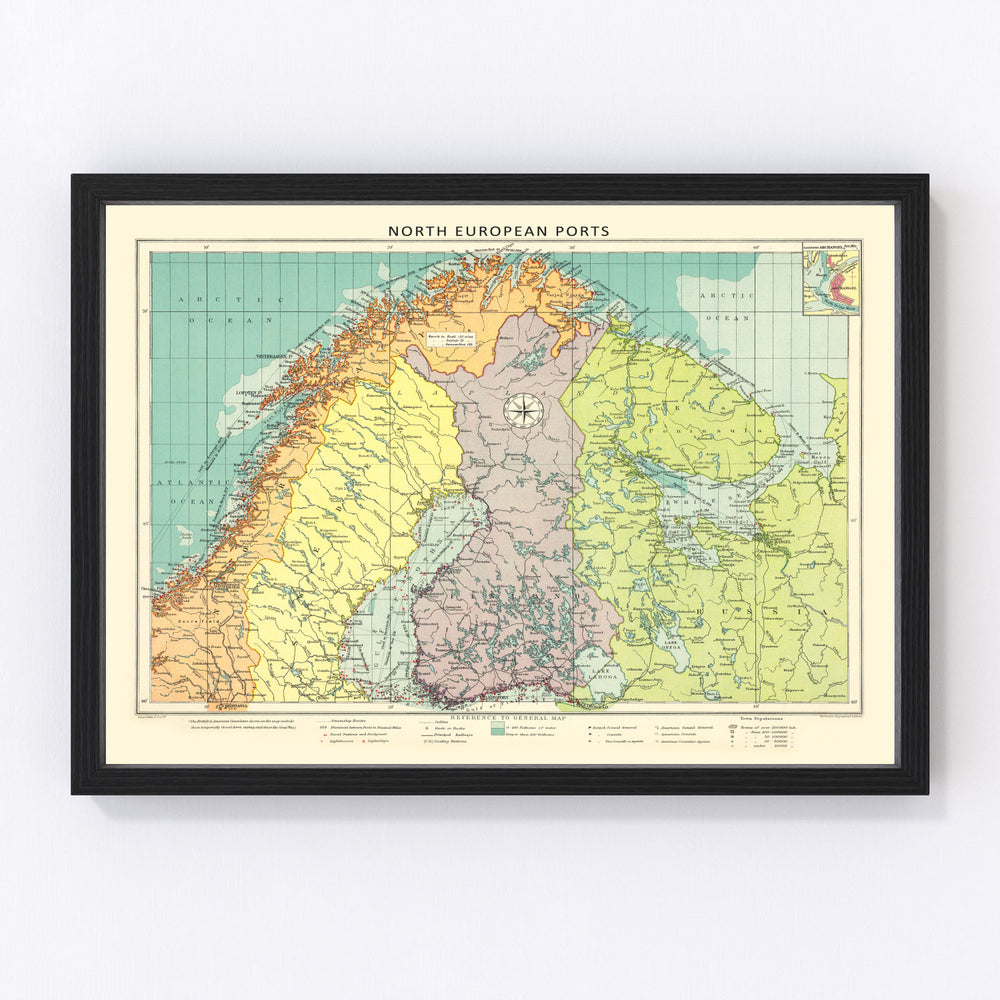 Northern European Ports Vintage Map 1922
