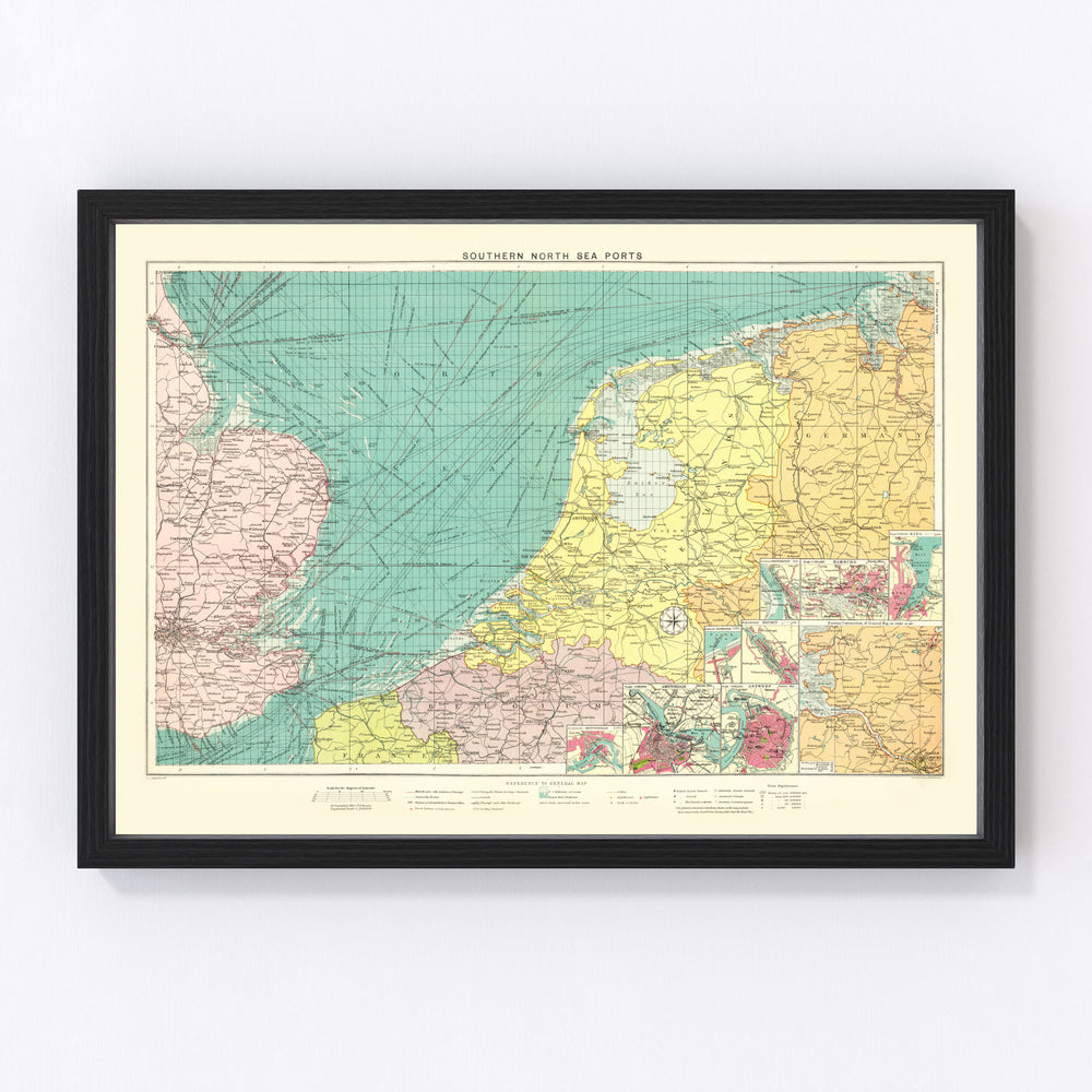 Southern North Sea Ports Vintage Map 1922