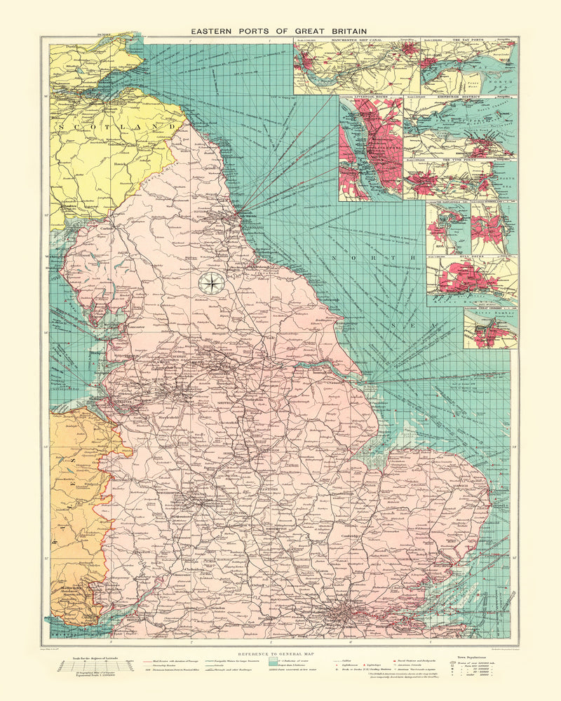 Size comparison using Vintage Map of Eastern Great Britain Ports, 1922