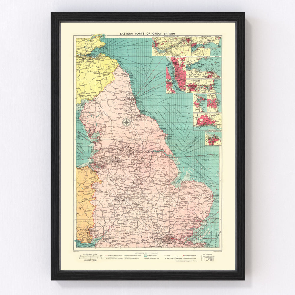 Eastern Great Britain Ports Vintage Map 1922