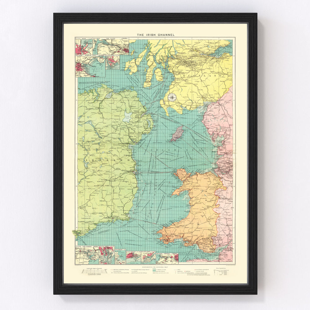 Irish Channel Vintage Map 1922