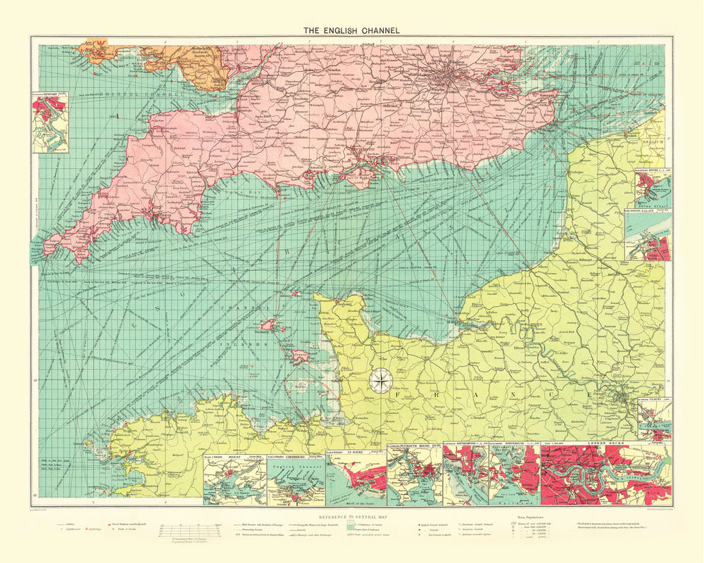 Vintage Map of English Channel, 1922 print style example