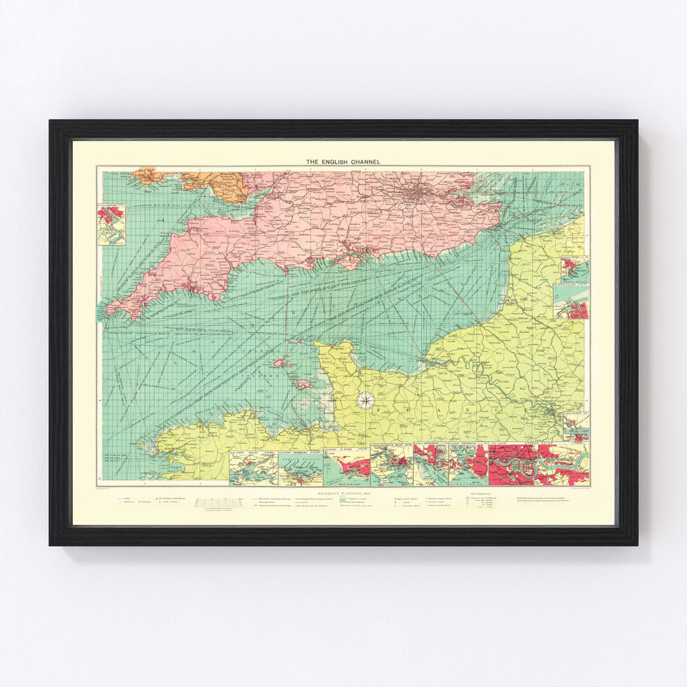 English Channel Vintage Map 1922