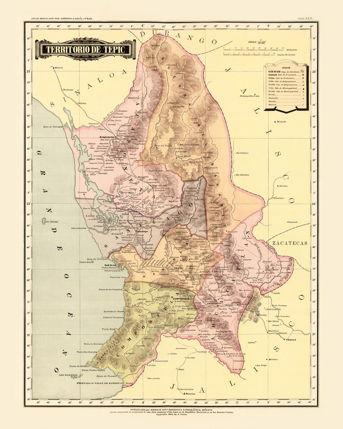 Preview of Vintage Map of Tepic, Mexico 1886
