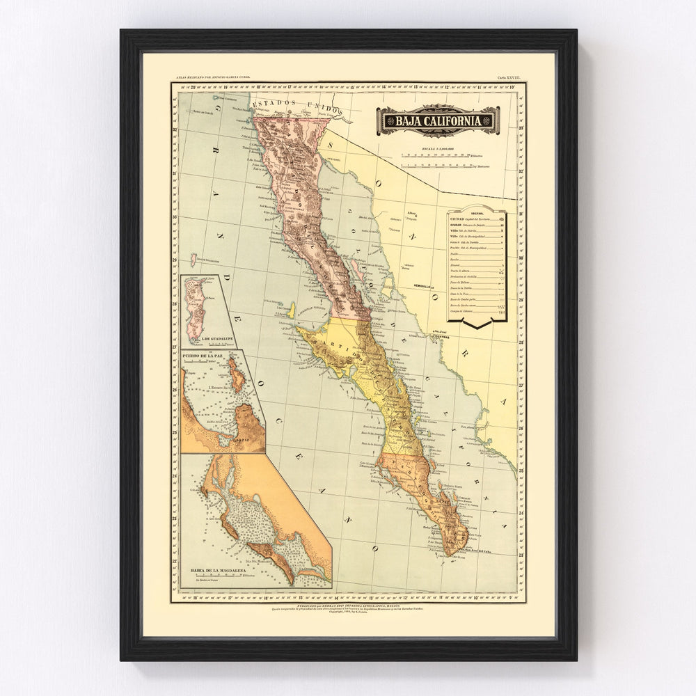 Baja California Vintage Map 1886