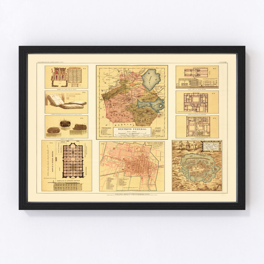 Vintage Map of Mexico City, Mexico 1886