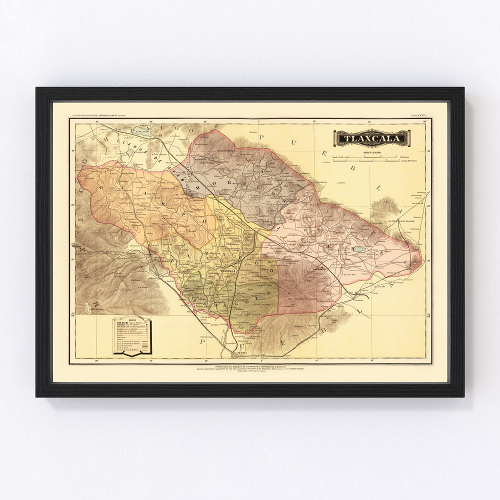 Tlaxcala Mexico Vintage Map 1886