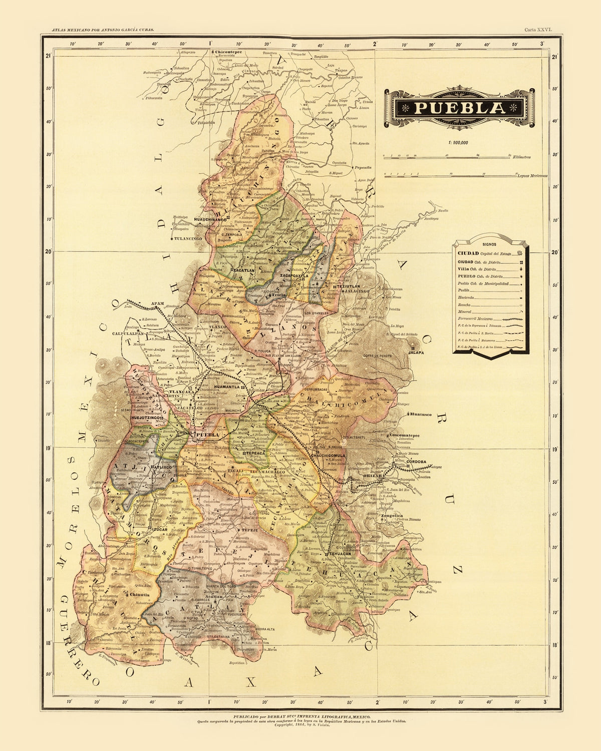 Preview of Vintage Map of Puebla Mexico, 1886
