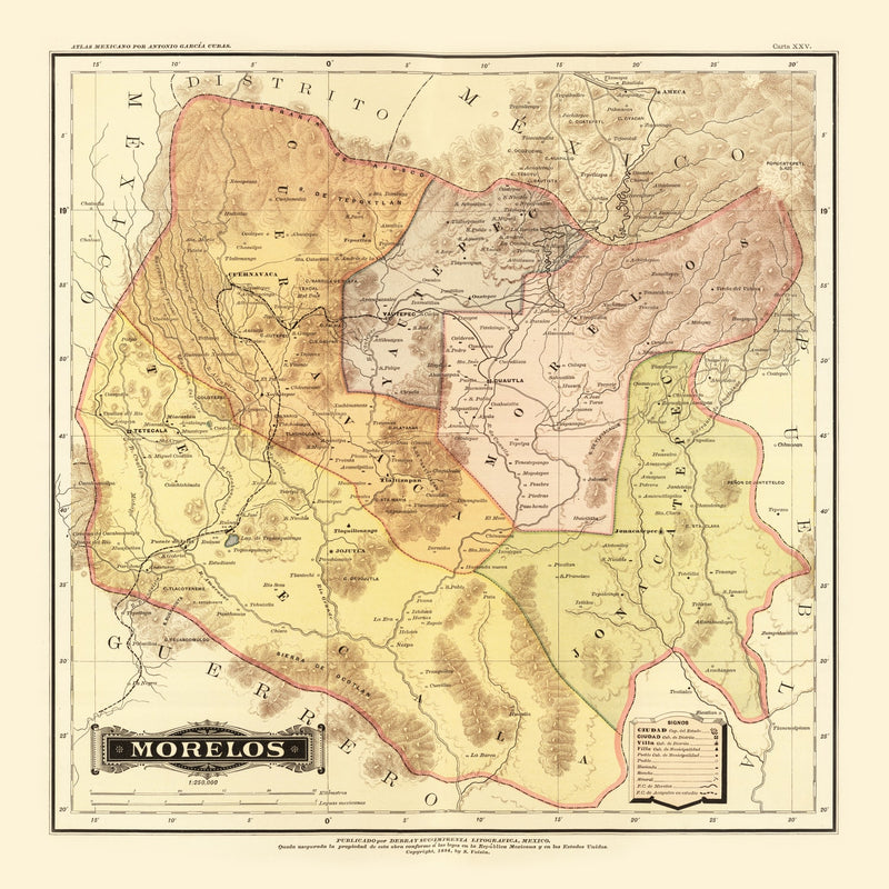 Size comparison using Vintage Map of Morelos Mexico, 1886