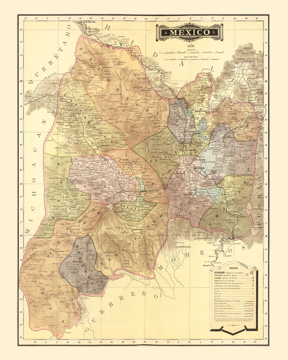 Preview of Vintage Map of Mexico 1886