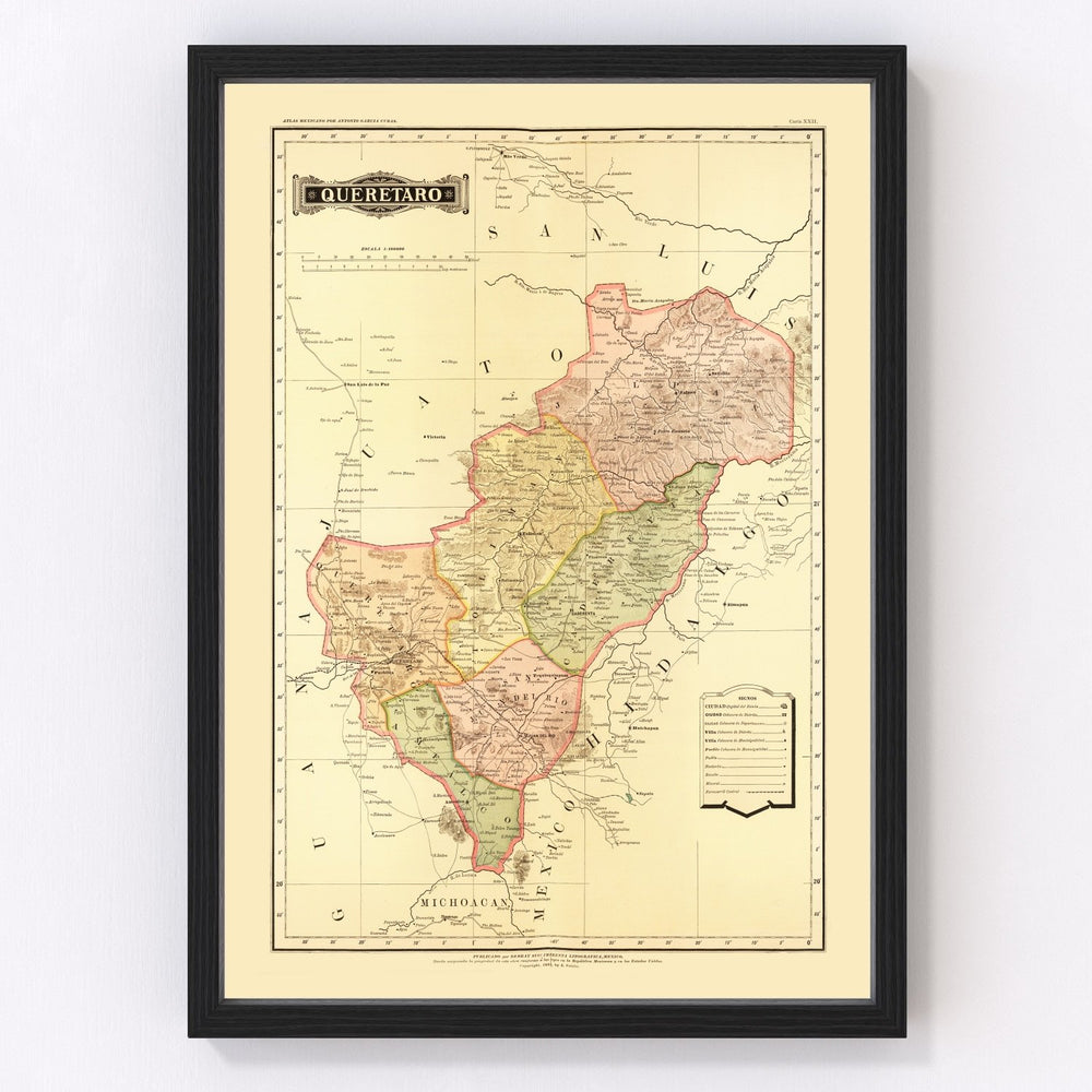 Queretaro Mexico Vintage Map 1886