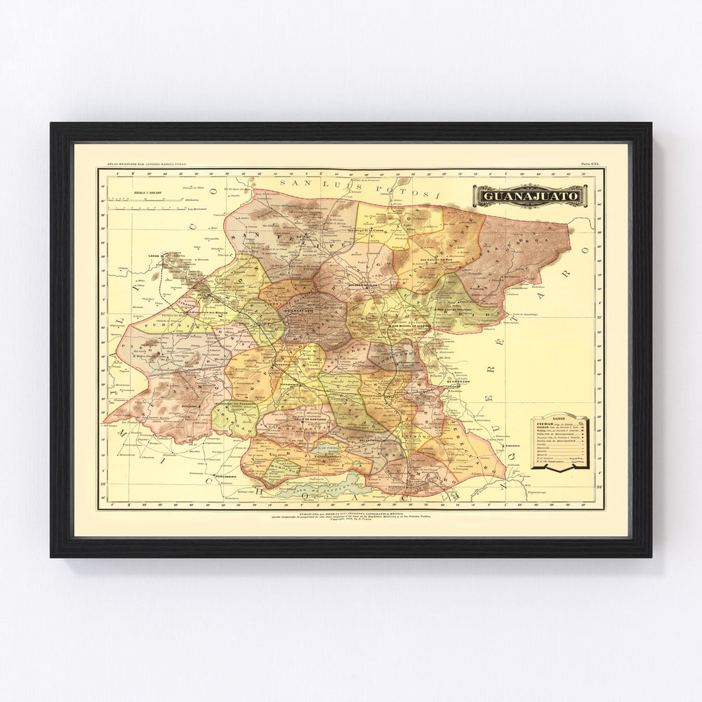 Guanajuato Mexico Vintage Map 1886