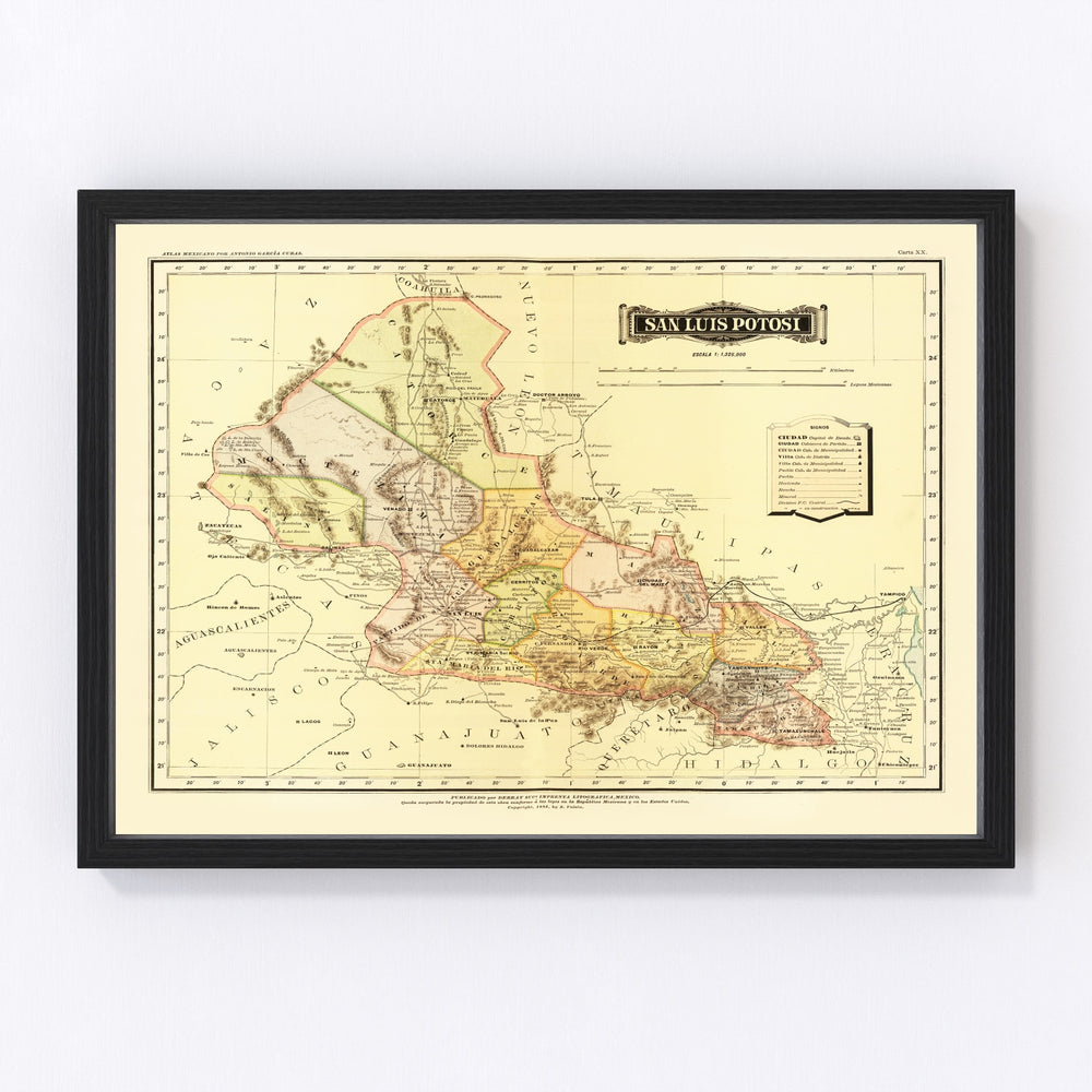 San Luis Potosi Mexico Vintage Map 1886