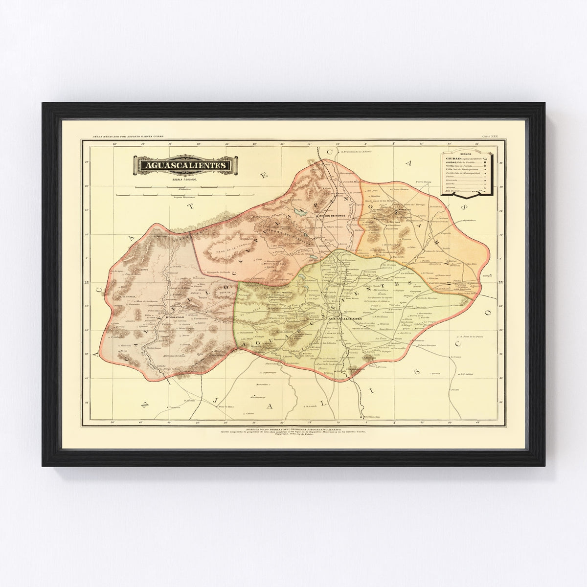 Aguascalientes Mexico Vintage Map 1886