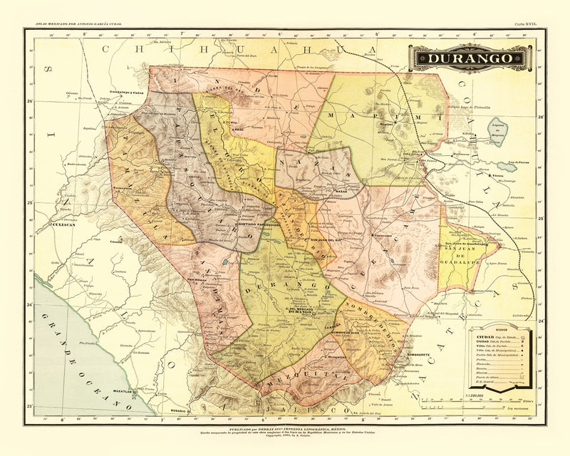 Size comparison using Vintage Map of Durango Mexico, 1886