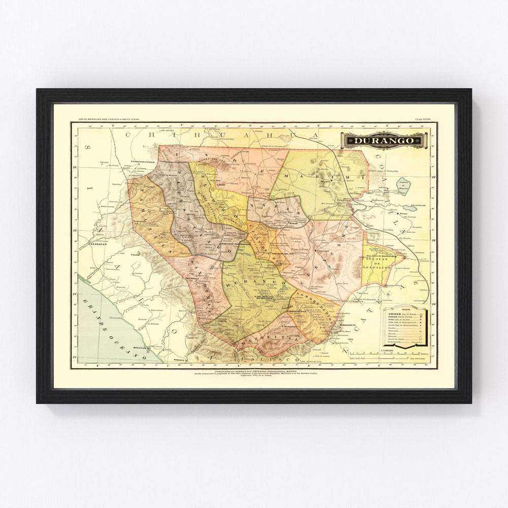 Durango Mexico Vintage Map 1886