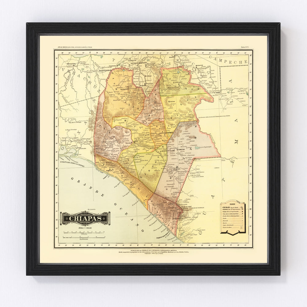 Chiapas Mexico Vintage Map 1886