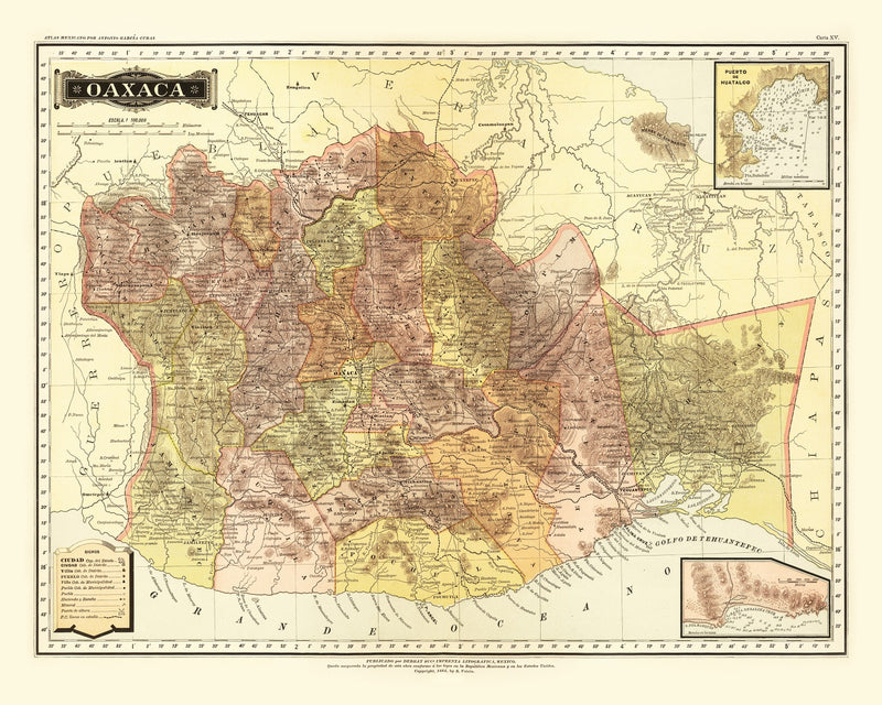 Size comparison using Vintage Map of Oaxaca Mexico, 1886