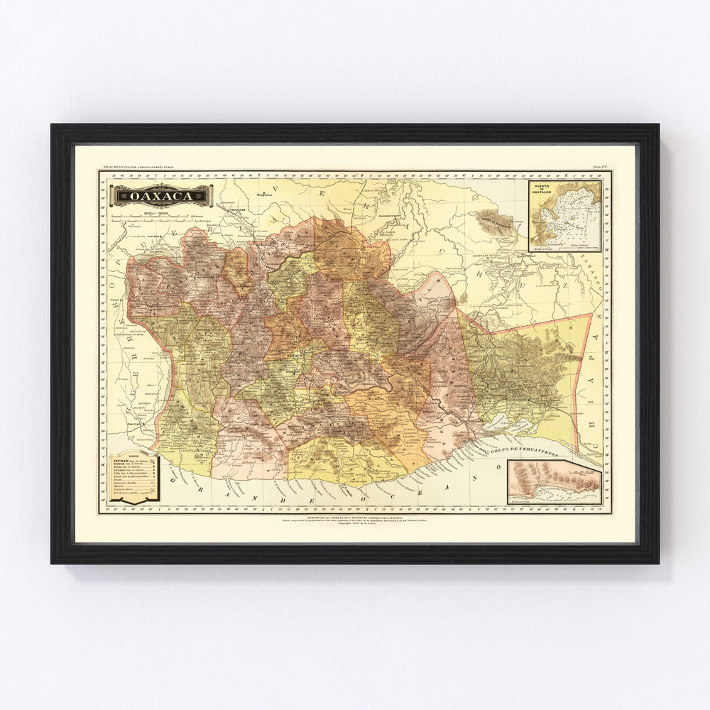 Oaxaca Mexico Vintage Map 1886