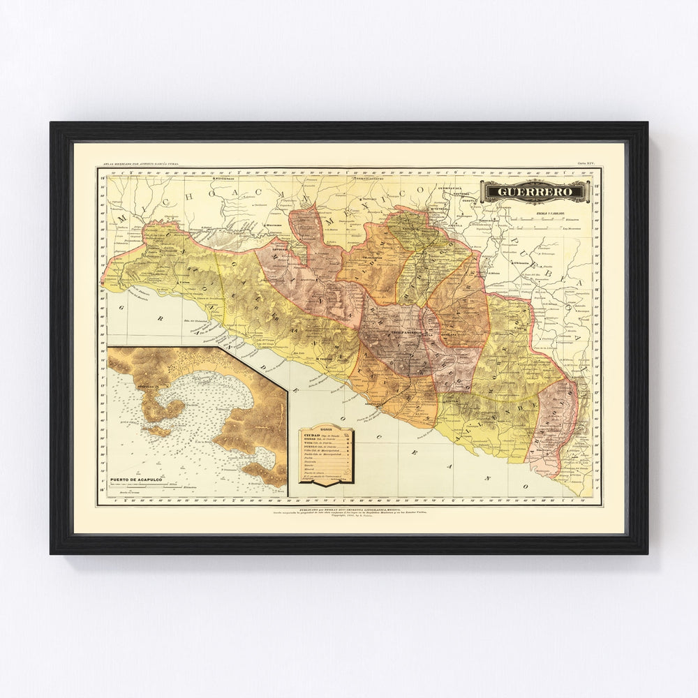 Guerrero Mexico Vintage Map 1886