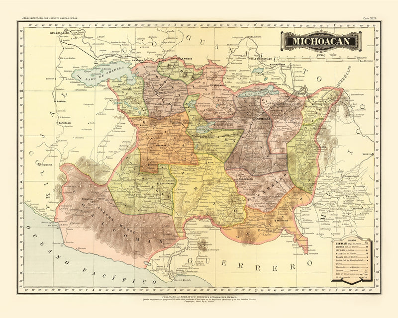 Size comparison using Vintage Map of Michoacan Mexico, 1886