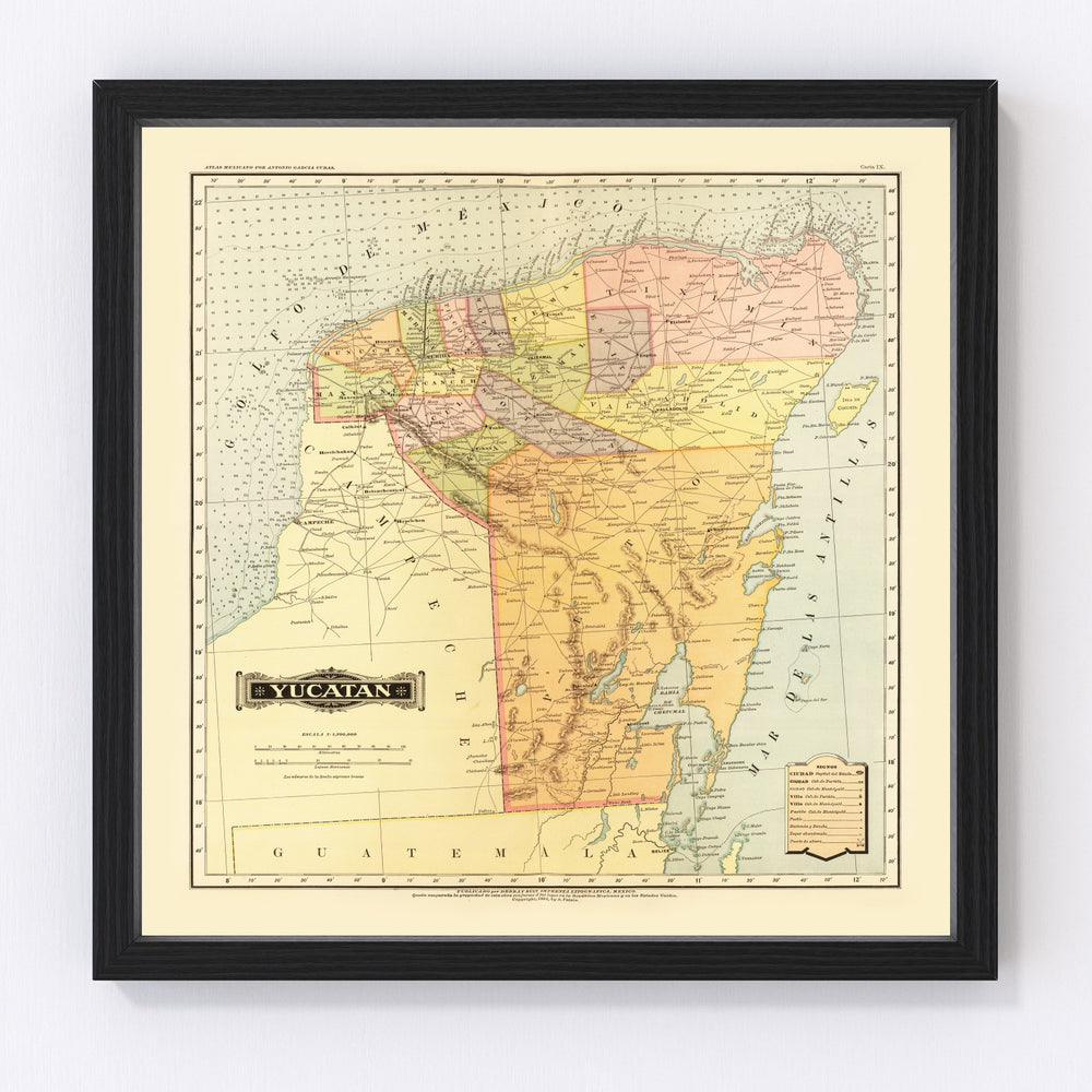 Yucatan Mexico Vintage Map 1886