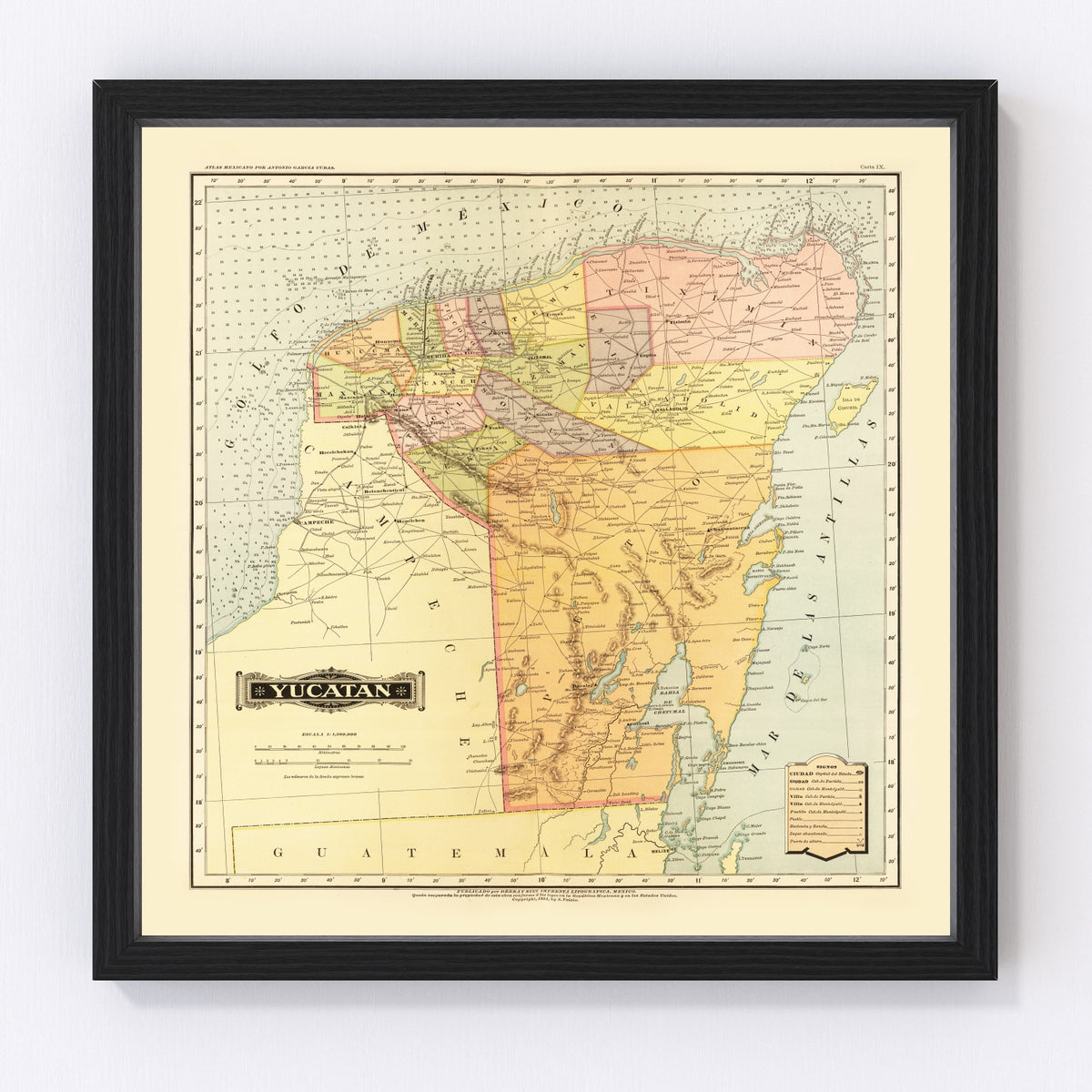 Yucatan Mexico Vintage Map 1886