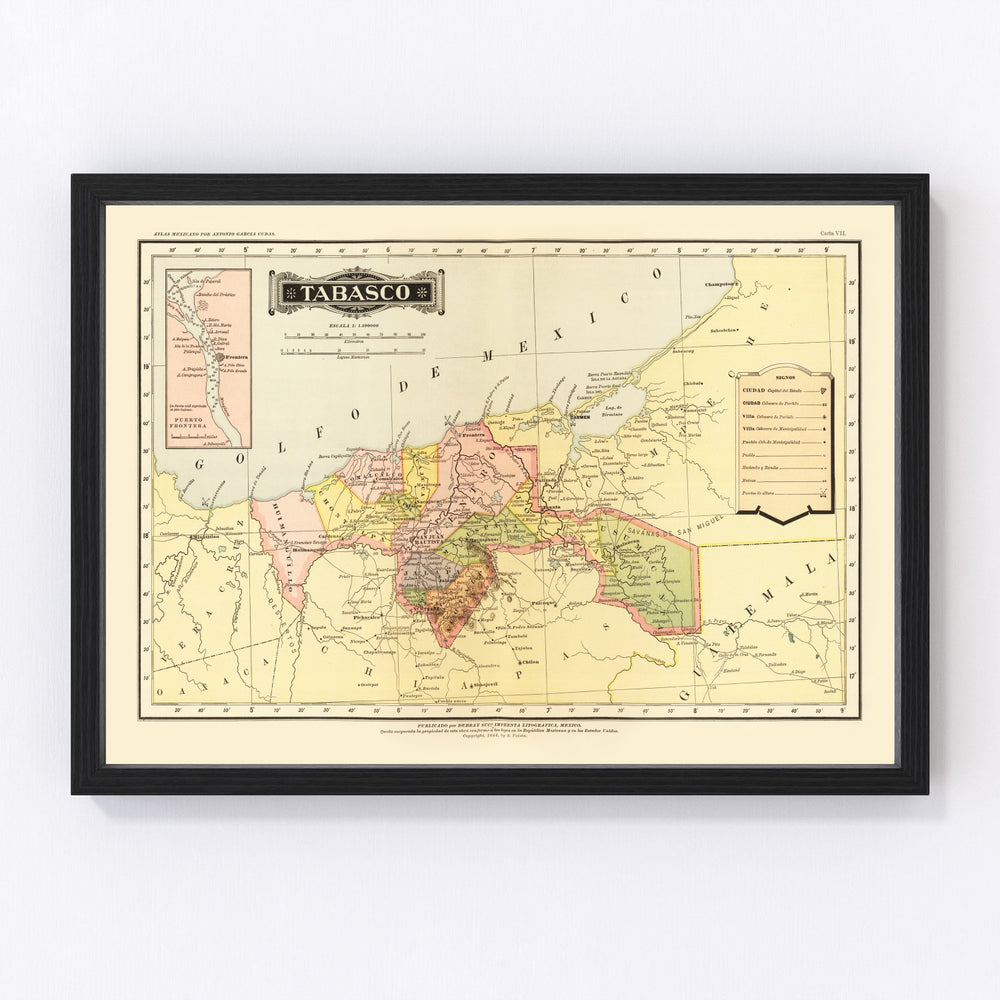 Tabasco Mexico Vintage Map 1886