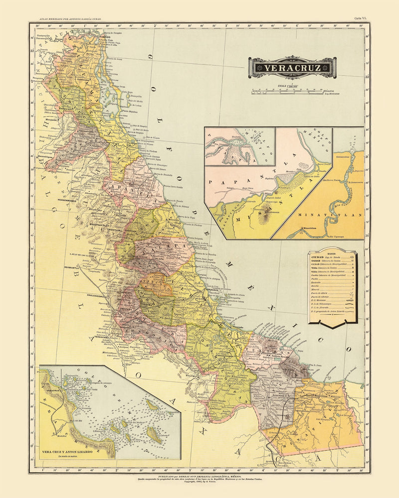 Size comparison using Vintage Map of Veracruz Mexico, 1886